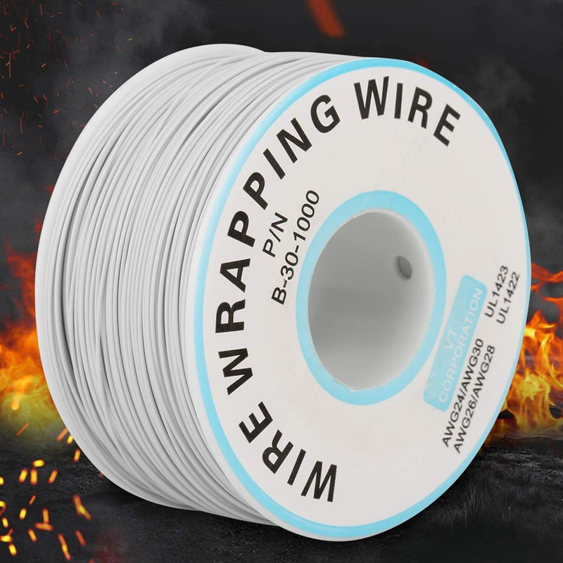 1Roll Tinned Copper Wrapping Wire Single Copper Wire Strand 30AWG Cable 0.25mm Diameter for Laptop Motherboard Breadboard (White) - Image 3