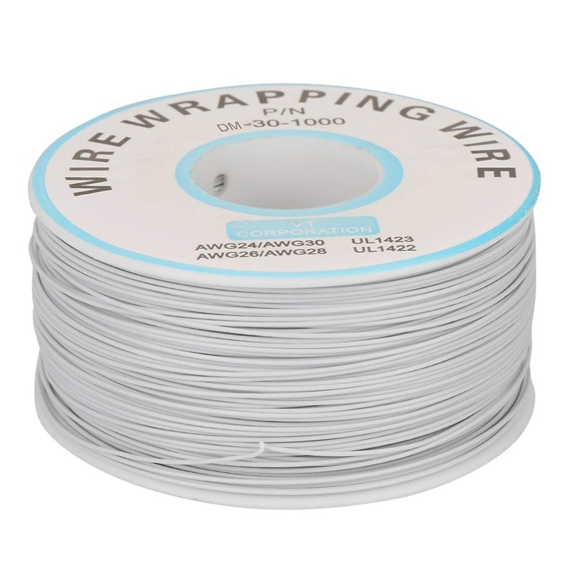 1Roll Tinned Copper Wrapping Wire Single Copper Wire Strand 30AWG Cable 0.25mm Diameter for Laptop Motherboard Breadboard (White) - Image 1