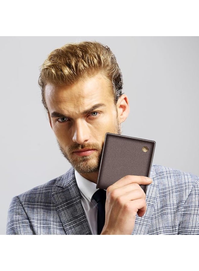 LAORENTOU Men's Wallets, Genuine Leather RFID Blocking Mens Bifold Wallets with Zipper Coin Pocket Casual Men Purse Slim Short Wallet Gift for Father day, Brown, One_Size, Business & Leisure Wallet - Image 2