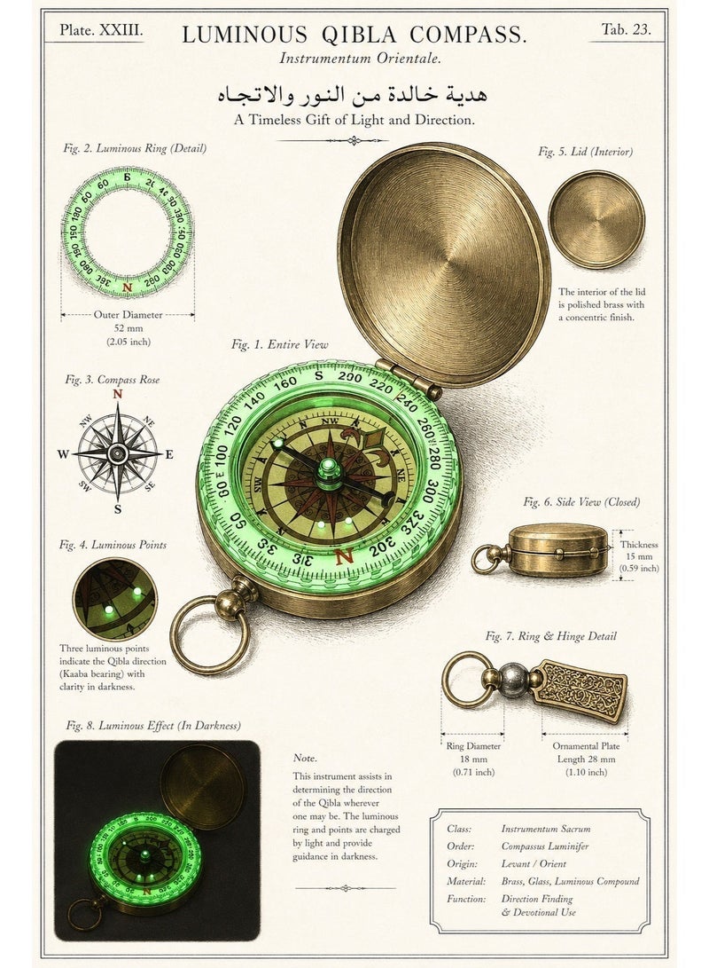 TranquilBeads Hematite Stone Tasbih 33 Beads | Laser Engraved Luminous Compass Pendant | Double-Sided Arabic Engraving | Decorative Compass Design | Islamic Tasbih for Men - Image 2