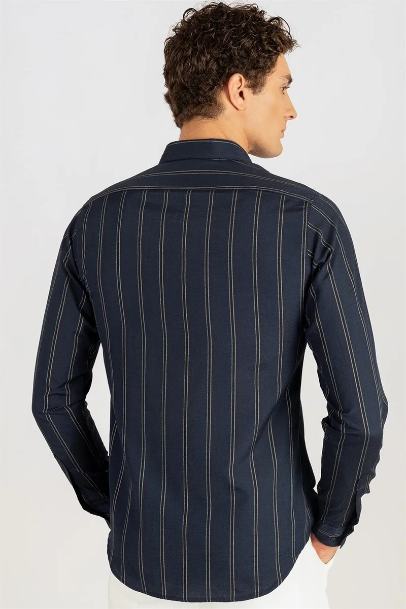 تودورس Slim Fit Long Sleeve Striped Collar Buttoned Men's Shirt