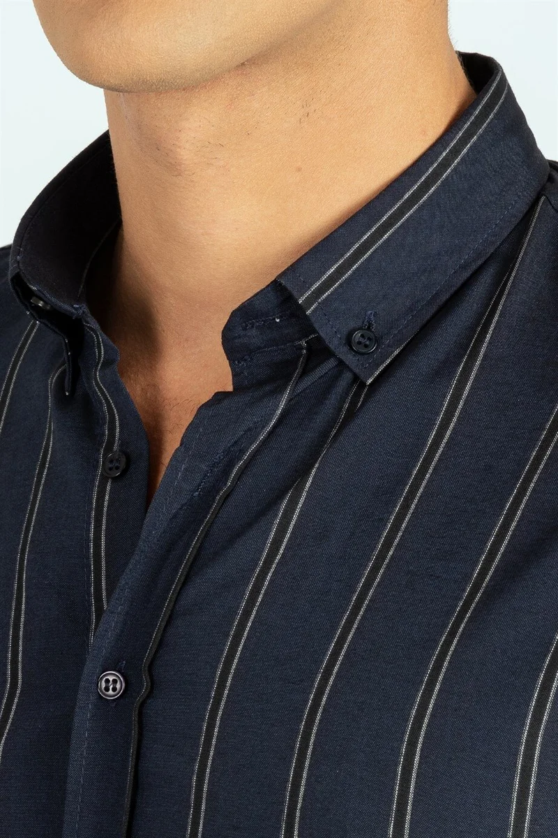 تودورس Slim Fit Long Sleeve Striped Collar Buttoned Men's Shirt