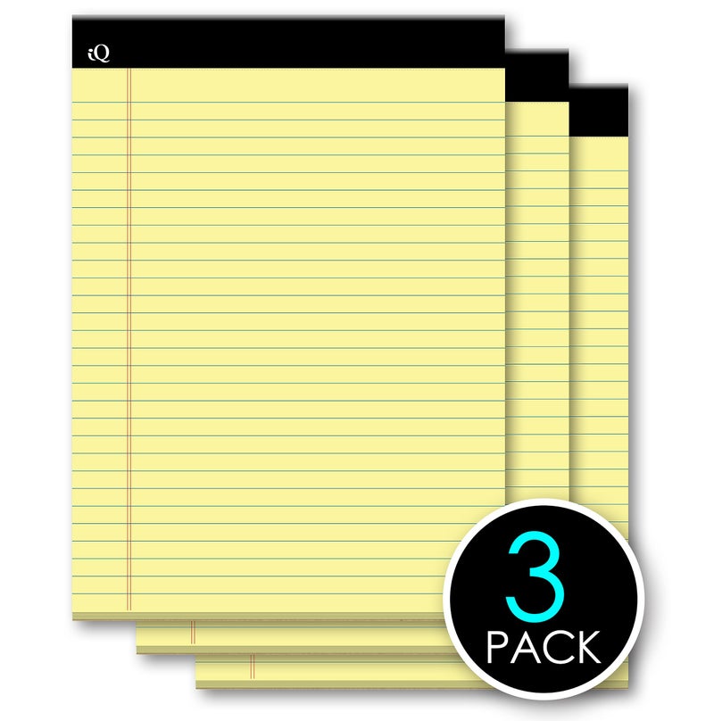 iScholar iQ Legal Pads, Canary, Wide Ruled, 8.5" x 11.75", 50 Sheets Per Pad, Pack of 3 Pads (98113) - Image 2