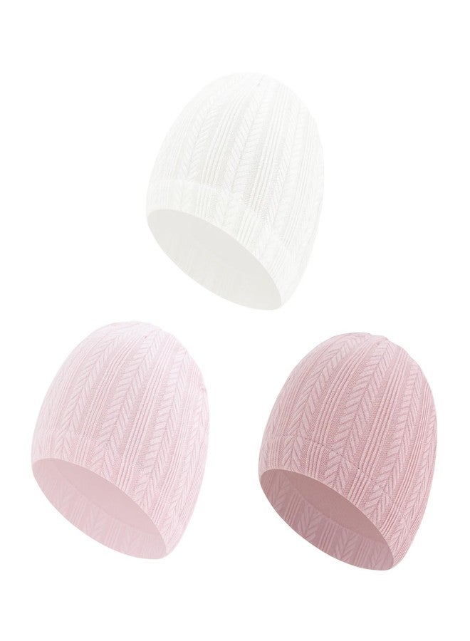 LIDHAY 3PCS Newborn Hats Preemie Baby Hats Cotton Preemie Caps Infant Hospital Beanie Tolddler Hat for Boy Girl 0-6Months maisui White+Pink+Taro - Image 1