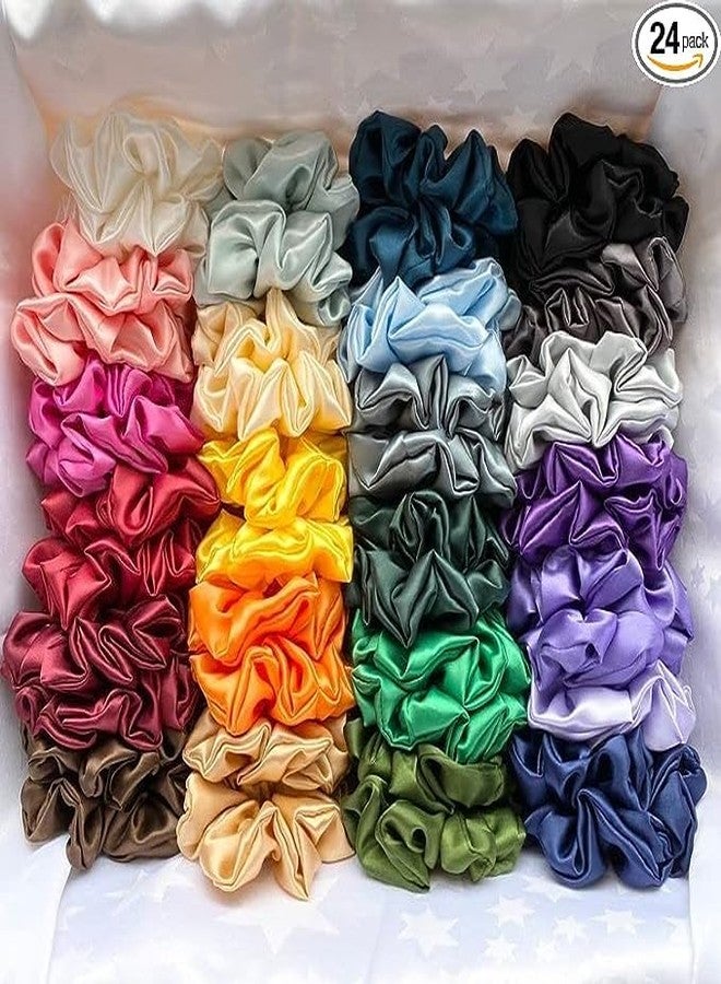 Trexee Rendom Color Solid Hair Silk Mulberry Scrunchies for Women or Girls Brown Hair Scrunchy Hair Ties Ropes Satin Scrunchie Ponytail (Pack of 12) - Image 5