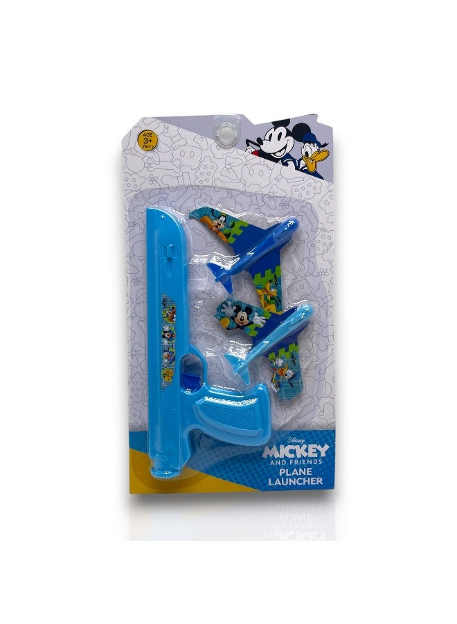Disney Mickey Mouse Plane Launcher Toy – Blue Plastic Toy Gun with 2 Launching Airplanes – Kids’ Outdoor Action Toy-Blue - Image 1