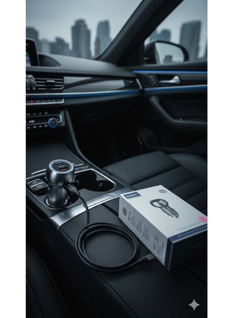 Compact 48W Car Charger – Dual USB-A & Type-C Fast Charging, Aluminum Alloy, 12V-24V Universal with Smart Safety (Dark Chrome) - Image 2