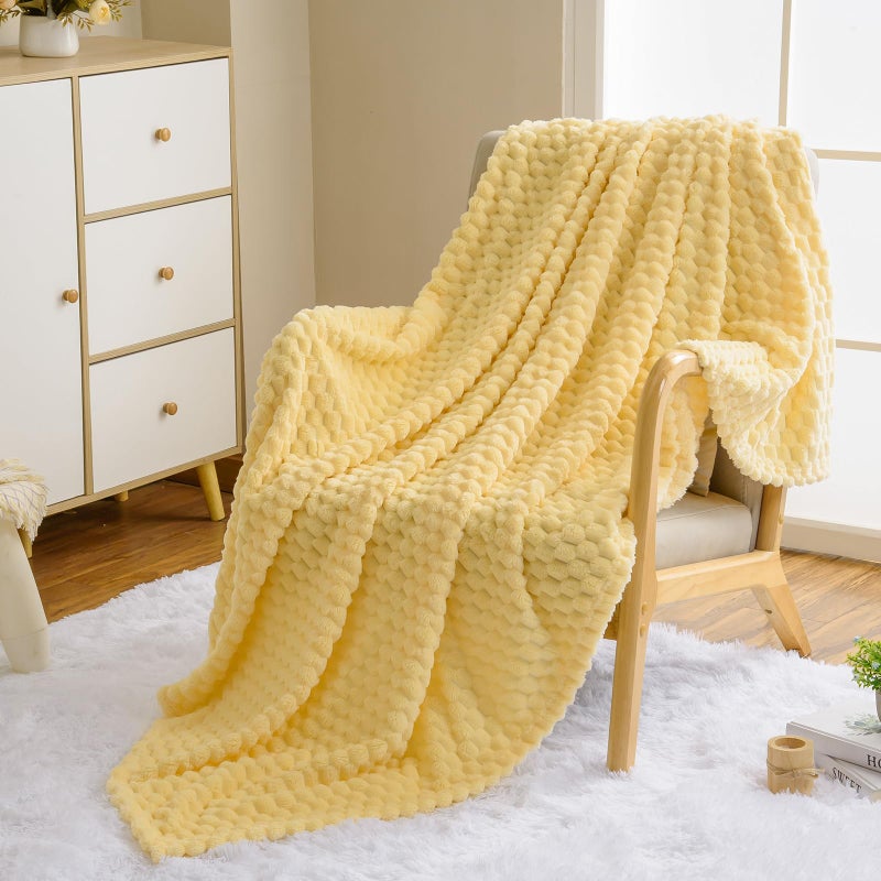 Vessia Flannel Fleece Throw Blanket, 3D Jacquard Light Yellow Fuzzy and Warm Blanket for Couch,Sofa,Bed,Chair, 300GSM Soft Touch Cozy Throw for All-Season Home Decor(50x40inch) - Image 1