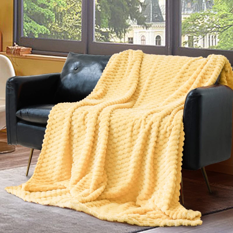 Vessia Flannel Fleece Throw Blanket, 3D Jacquard Light Yellow Fuzzy and Warm Blanket for Couch,Sofa,Bed,Chair, 300GSM Soft Touch Cozy Throw for All-Season Home Decor(50x40inch) - Image 3
