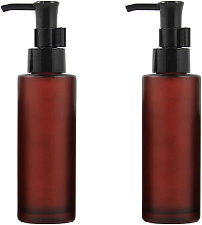 2Pcs 100ml/3.4oz Empty Frosted Glass Lotion Pump Bottle Soap Dispensers Refillable Cosmetic Containers Jars with Black Pump Top for Lotion Essential Oil Emulsion Shampoo