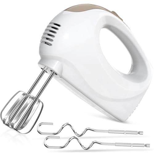 Showvigor 5Speed Electric Hand Mixer with Whisk Traditional Beaters 120 WattsPortable Lightweight Blending or Cooking White - Image 1