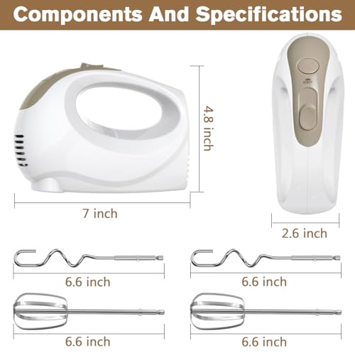 Showvigor 5Speed Electric Hand Mixer with Whisk Traditional Beaters 120 WattsPortable Lightweight Blending or Cooking White - Image 3