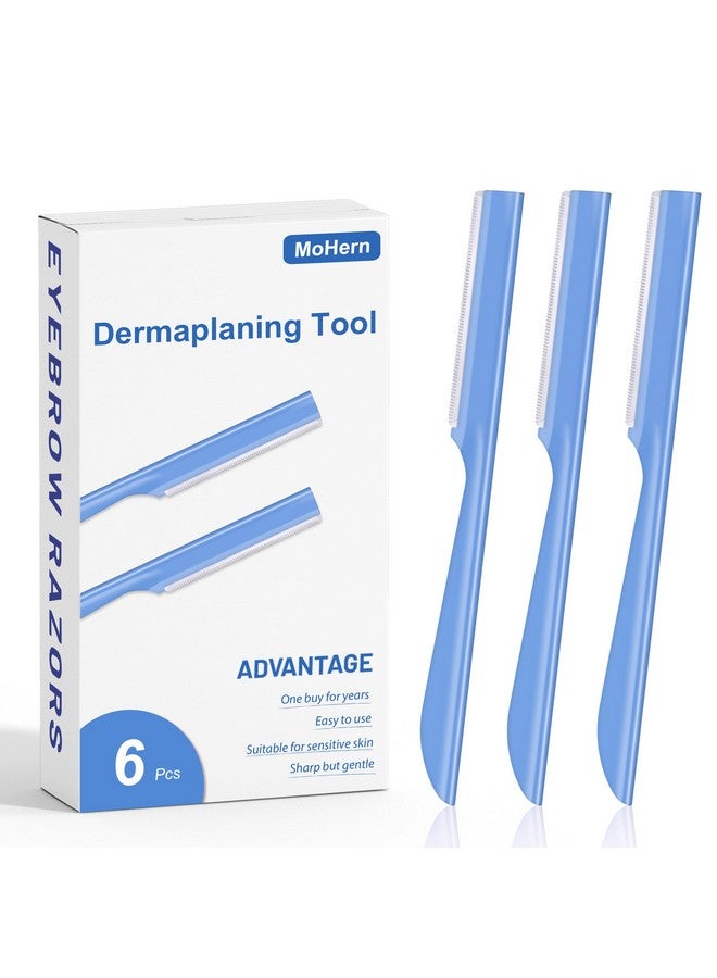 MoHern Straight Edge Razor, 6 Pcs Facial Razor for Men, Stainless Steel Face Dermaplaning Razor, Mustache and Beard Shaping Tool, Travel Razor with Anti-slip Handle (Blue) - Image 1