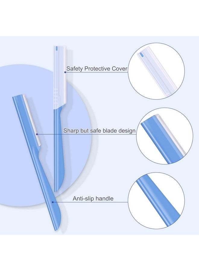 MoHern Straight Edge Razor, 6 Pcs Facial Razor for Men, Stainless Steel Face Dermaplaning Razor, Mustache and Beard Shaping Tool, Travel Razor with Anti-slip Handle (Blue) - Image 2
