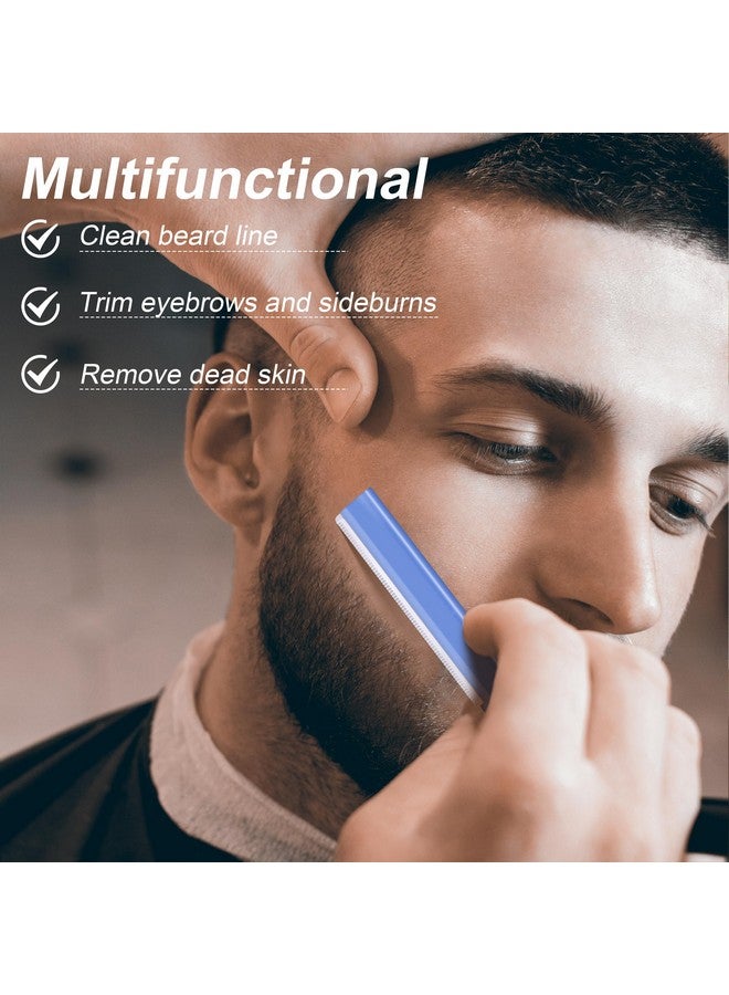 MoHern Straight Edge Razor, 6 Pcs Facial Razor for Men, Stainless Steel Face Dermaplaning Razor, Mustache and Beard Shaping Tool, Travel Razor with Anti-slip Handle (Blue) - Image 5