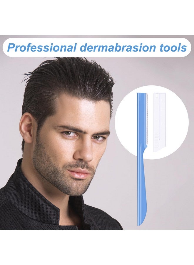 MoHern Straight Edge Razor, 6 Pcs Facial Razor for Men, Stainless Steel Face Dermaplaning Razor, Mustache and Beard Shaping Tool, Travel Razor with Anti-slip Handle (Blue) - Image 4