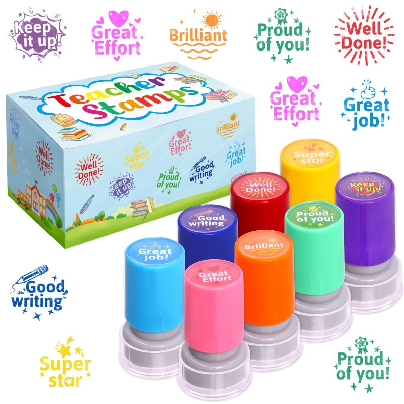 Fancy Land Teacher Stamps Self Inking for Classroom Rubber Stamp for Grading Homework Test Motivation Students Behavior Reward Supplies 8Pcs - Image 2