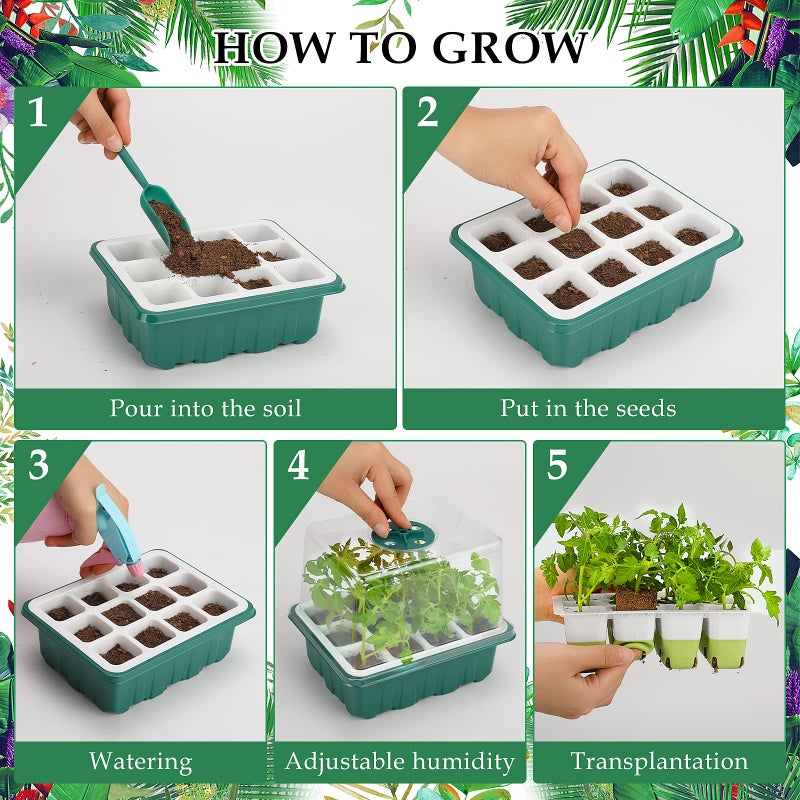 Ryscam Seed Starter Tray, 48 Cells Indoor Seed Starter Kit, Flexible Silicone Designed Seedling Starter Trays, Germination Tray with Humidity Dome & Lids(4in Height), Reusable & Dishwasher Safe, BPA-FREE - Image 4
