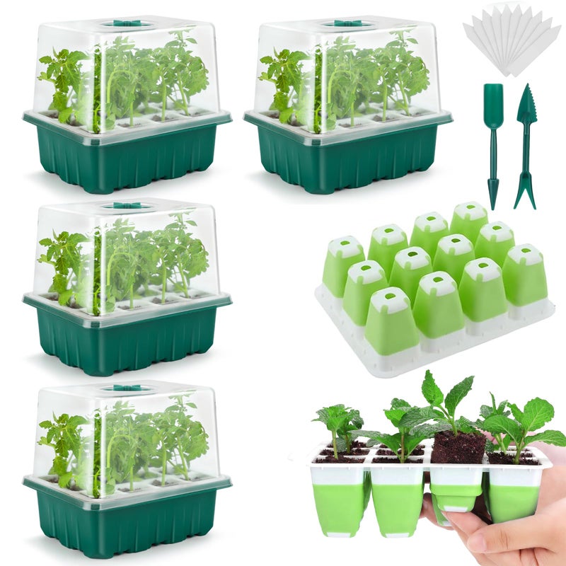 Ryscam Seed Starter Tray, 48 Cells Indoor Seed Starter Kit, Flexible Silicone Designed Seedling Starter Trays, Germination Tray with Humidity Dome & Lids(4in Height), Reusable & Dishwasher Safe, BPA-FREE - Image 1