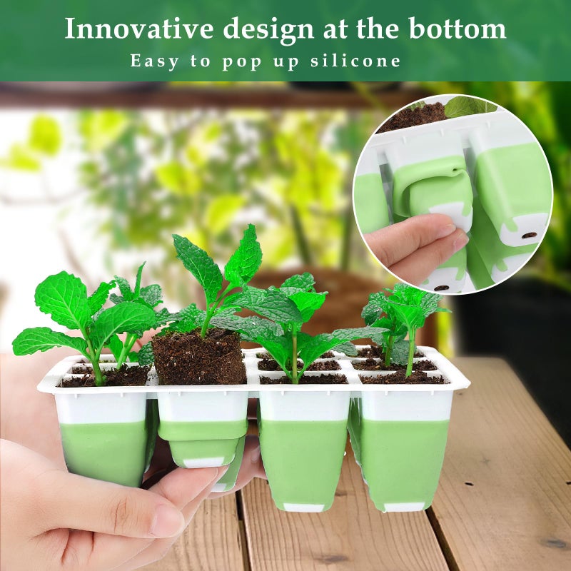 Ryscam Seed Starter Tray, 48 Cells Indoor Seed Starter Kit, Flexible Silicone Designed Seedling Starter Trays, Germination Tray with Humidity Dome & Lids(4in Height), Reusable & Dishwasher Safe, BPA-FREE - Image 2