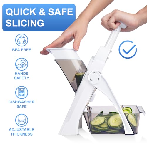 SupMaKin Safe Mandoline Slicer for Kitchen, Potato Slicer for Chips, Vegetable & Food Slicer,Thickness Adjustable 0.1-8 mm, Kitchen Faster Slice Artifact White (Only Slice) - Image 4