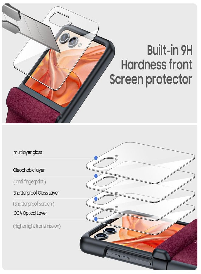 BSNRM for Motorola Razr 2024 Case/Razr 2025 Case, Built-in Screen Protector & Hinge Protection & Ultra Thin PU Leather Matte PC Shockproof Phone Cover Smartphone Case for Moto Razr 2024/2025(Red) - Image 3