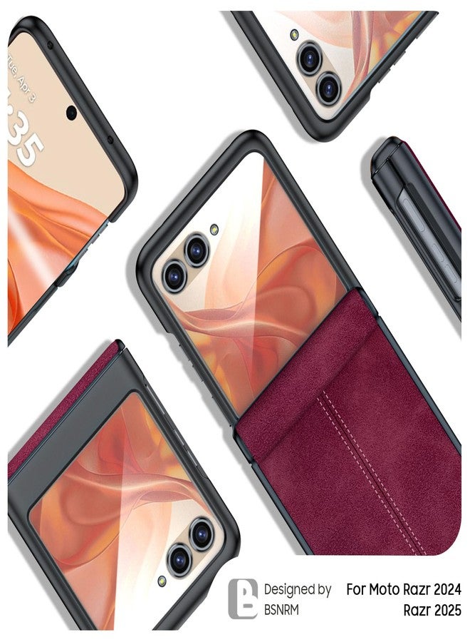 BSNRM for Motorola Razr 2024 Case/Razr 2025 Case, Built-in Screen Protector & Hinge Protection & Ultra Thin PU Leather Matte PC Shockproof Phone Cover Smartphone Case for Moto Razr 2024/2025(Red) - Image 4