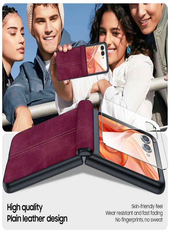 BSNRM for Motorola Razr 2024 Case/Razr 2025 Case, Built-in Screen Protector & Hinge Protection & Ultra Thin PU Leather Matte PC Shockproof Phone Cover Smartphone Case for Moto Razr 2024/2025(Red) - Image 5