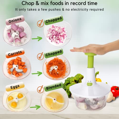 Brieftons Express Manual Food Chopper: 6.8-Cup, Hand Chopper Vegetable Cutter to Chop Veggies, Fruits, Herbs, Garlic Onion Chopper for Salsa, Salad, Pesto, Hummus, Guacamole, Coleslaw, Indian Cooking - Image 3