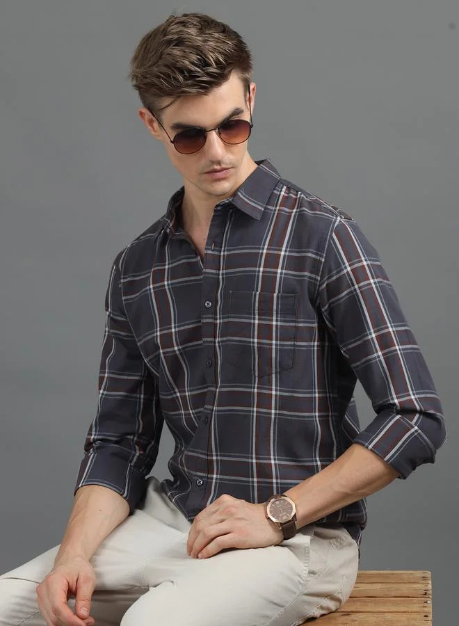 Bushirt Checked Spread Collar Regular Fit Shirt by Styli