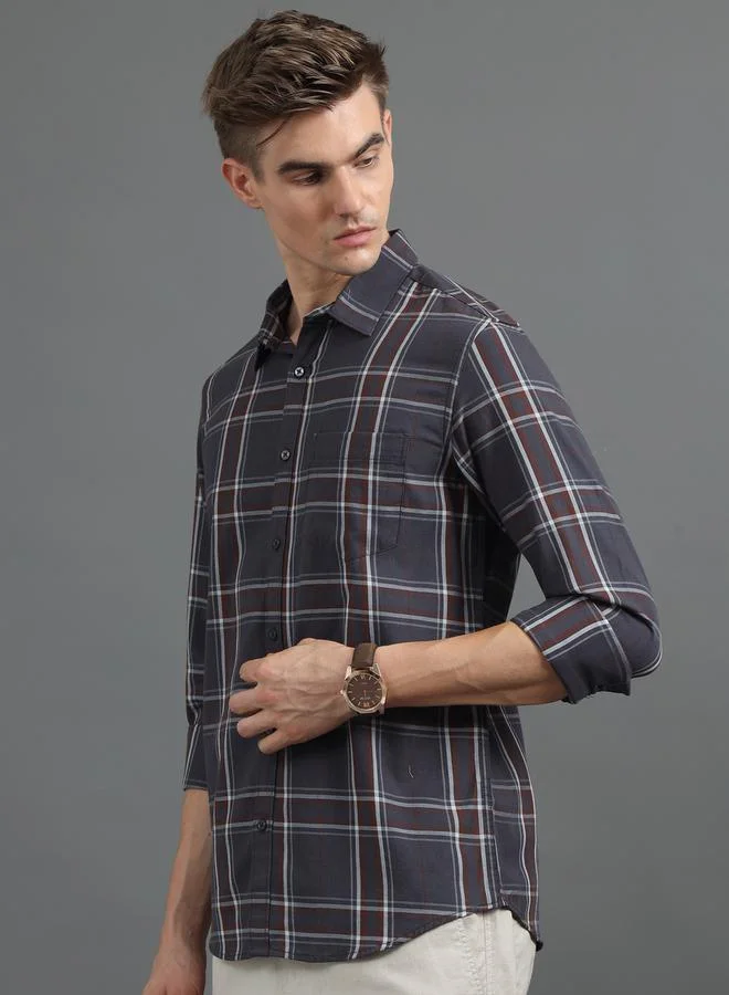 Bushirt Checked Spread Collar Regular Fit Shirt by Styli