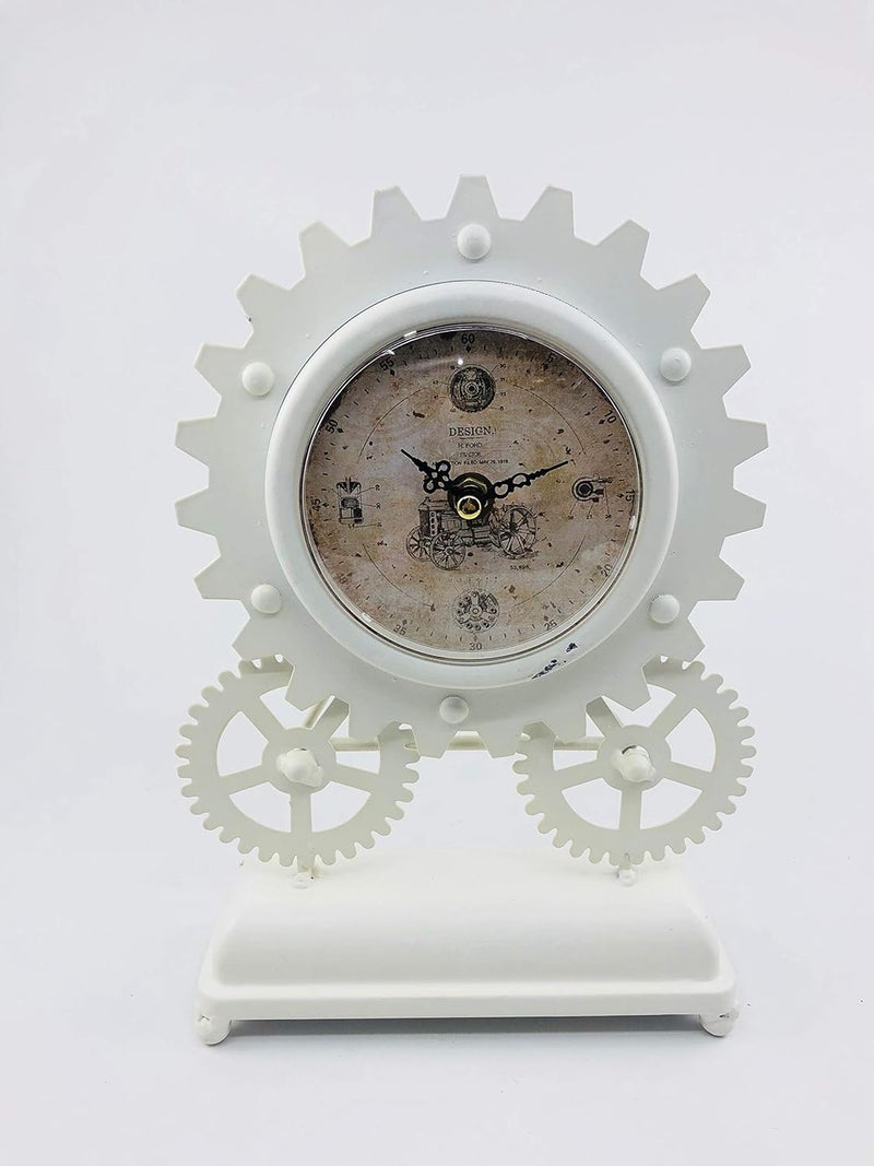 Go Hooked Go Hooked Metal Rusted Table Clock 28 Cm X 28 Cm X 9 Cm White  - Image 1