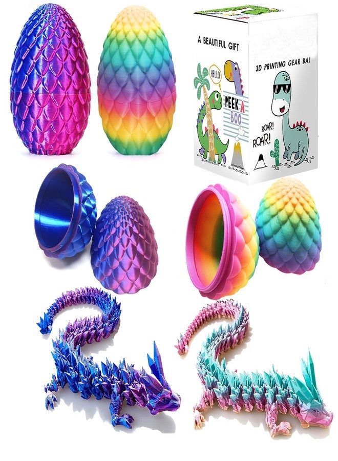 NYENEIL 2PCS 3D Printed Dragon Egg, Multi Color Articulated Dragon Egg,Home Office Decor Executive Desk Toys (Pineapple Purple) - Image 1