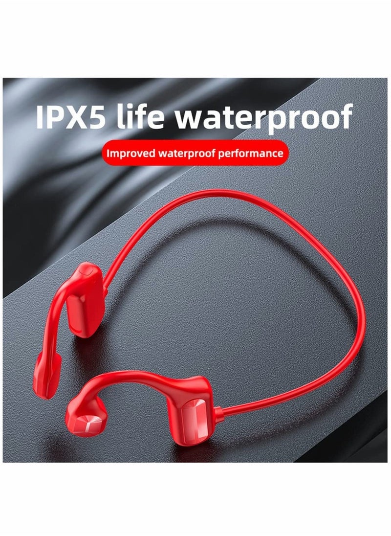 SYOSI - Bone Conduction Headphones Bluetooth Red Wireless Earphones Sports Headphones with Mic Waterproof Headset with Noise Canceling Microphone for Running Workout Driving Office Home Online Learning - Image 1
