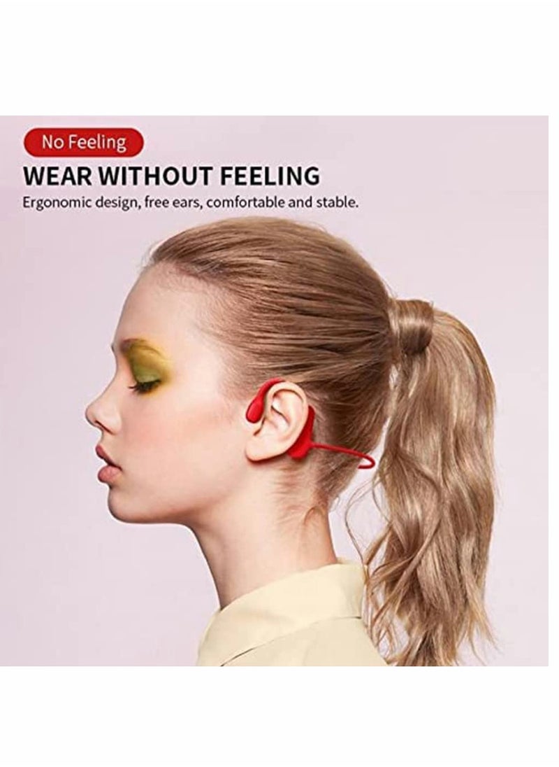 SYOSI - Bone Conduction Headphones Bluetooth Red Wireless Earphones Sports Headphones with Mic Waterproof Headset with Noise Canceling Microphone for Running Workout Driving Office Home Online Learning - Image 1