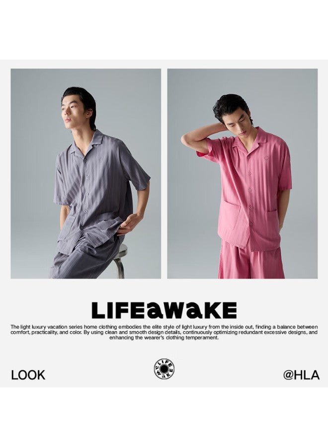 HLA Sealord Home "light Luxury Vacation" Pajamas Men And Women 25 New Cuban Collar 60s Cotton Short Sleeve Shorts Home Wear Set - Image 3