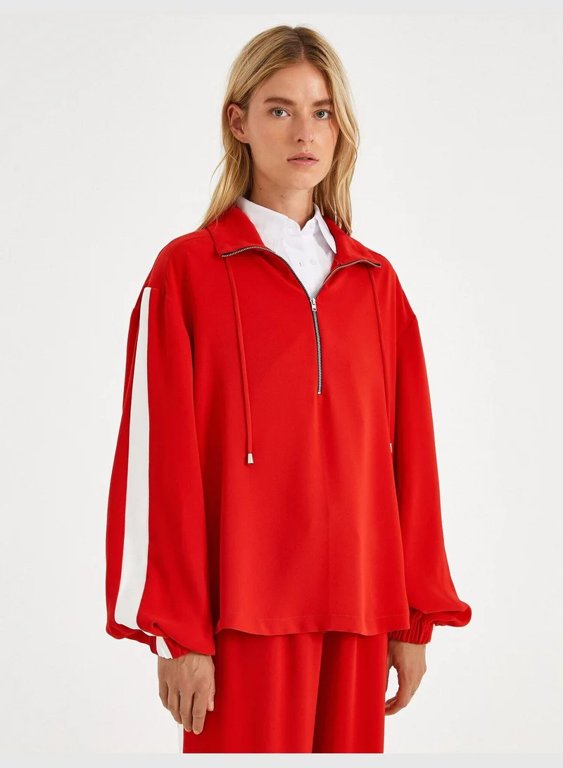 KOTON Banded Sleeves Zip Neck Long Sleeve Blouse