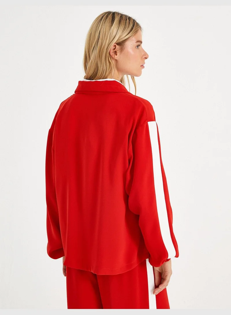 KOTON Banded Sleeves Zip Neck Long Sleeve Blouse