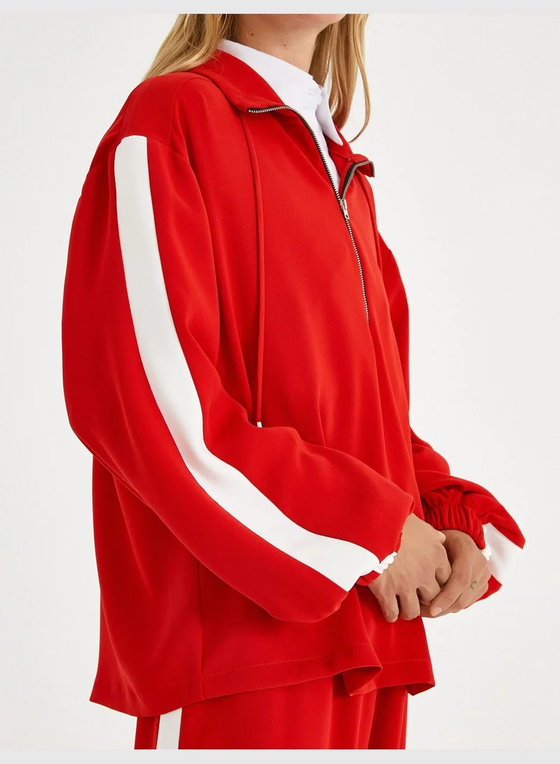 KOTON Banded Sleeves Zip Neck Long Sleeve Blouse