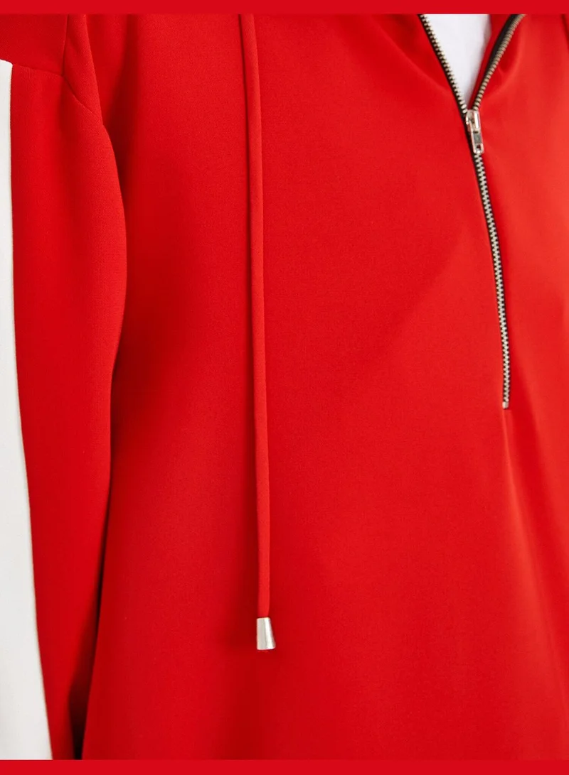 KOTON Banded Sleeves Zip Neck Long Sleeve Blouse