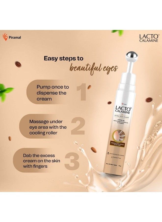 Lacto Calamine - كريم تحت العين للهالات السوداء والخطوط الدقيقة والعيون المنتفخة للنساء والرجال؛ أسطوانة تدليك مهدئة؛ غنية بالقهوة واللوز الحلو وفيتامين E؛ تم اختباره من قبل أطباء الجلد؛ 15 غرام × عبوة واحدة - Image 1
