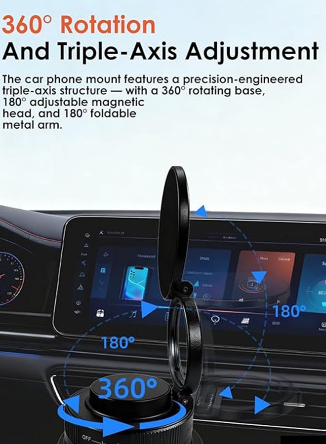 Vacuum Magnetic Car Phone Holder with Strong Magnets, 360° Adjustable Dash Cell Phone Holders, Foldabl Car Mount with Vacuum Suction Cup for Cars、Gym、Mirror Smooth Surface iOS Android, Black - Image 3