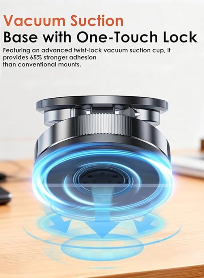 Vacuum Magnetic Car Phone Holder with Strong Magnets, 360° Adjustable Dash Cell Phone Holders, Foldabl Car Mount with Vacuum Suction Cup for Cars、Gym、Mirror Smooth Surface iOS Android, Black - Image 4