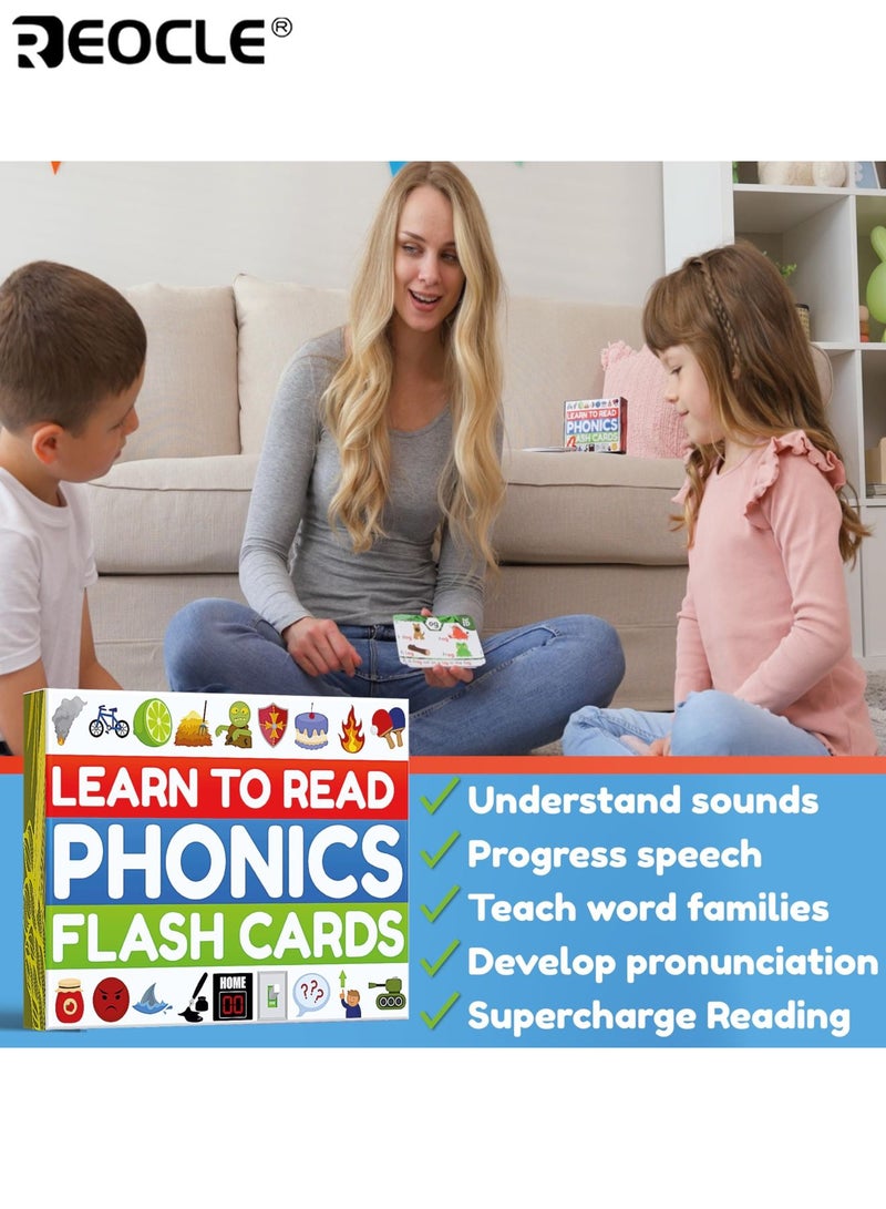 REOCLE English Phonics Flash Cards for Kids Interactive Reading Learning Kit with Digraphs CVC Words Blends and Long Vowel Sounds Educational Games for Ages 4-8 Kindergarten to 2nd Grade Ideal for Kids - Image 2