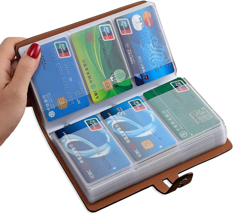Romozi RFID Credit Card Holder, Leather Business Card Organizer with 96 Card Slots, Credit Card Protector for Managing Your Different Cards and Important Documents to Prevent Loss or Damage (Brown) - Image 1