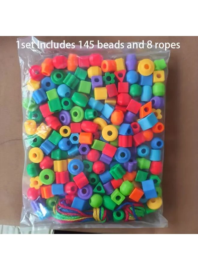 145 Beads 8 Ropes Educational Stringing Toy Shape Color Sorting Skill Development Kit - Image 1