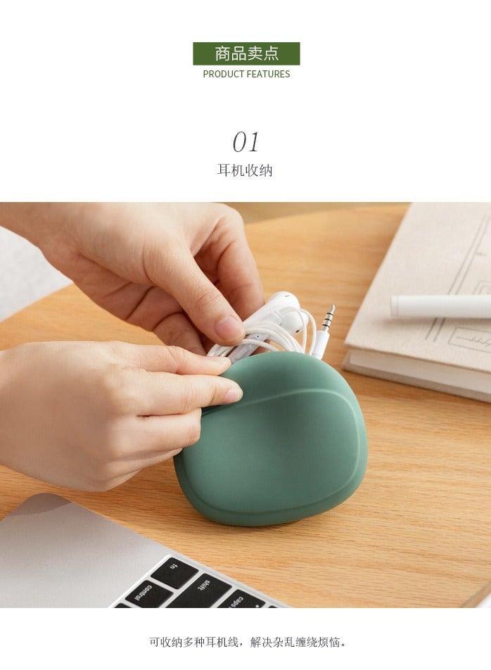 A green silicone earphone storage bag, data cable, charger storage case - Image 1