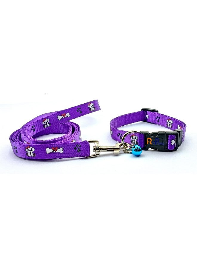 حزام طوق من النايلون مطبوع عليه مخلب/عظمة مقاس 15 مم مع حزام رقبة سريع الفتح وقابل للتعديل وحزام رقبة قابل للتنفس، مثالي للجراء والكلاب والقطط - أرجواني - Image 1