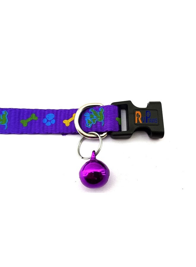 حزام طوق من النايلون مطبوع عليه مخلب/عظمة مقاس 15 مم مع حزام رقبة سريع الفتح وقابل للتعديل وحزام رقبة قابل للتنفس، مثالي للجراء والكلاب والقطط - أرجواني - Image 3