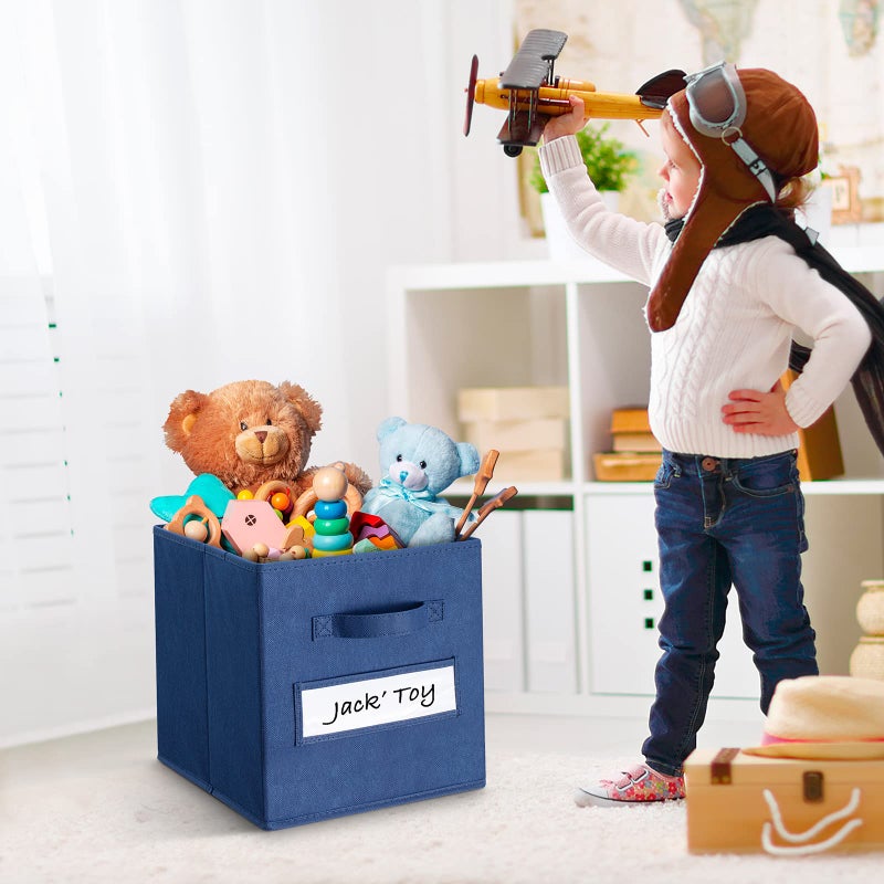 artsdi Set of 10 Foldable Cube Storage Bins with 10 Labels Window Cards & a Pen Baskets Containers for Shelves Closet Organizers Box for Home & Office Blue - Image 5